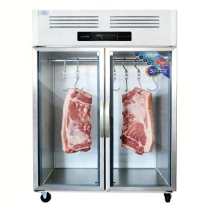 Double-door hanging meat refrigerated display case