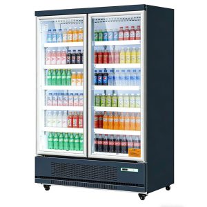 Double-door upright refrigerated display case