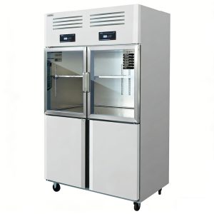 Double-door upright refrigerated display case