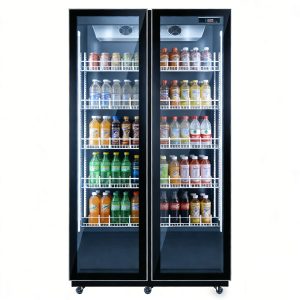 Double-door upright refrigerated display case