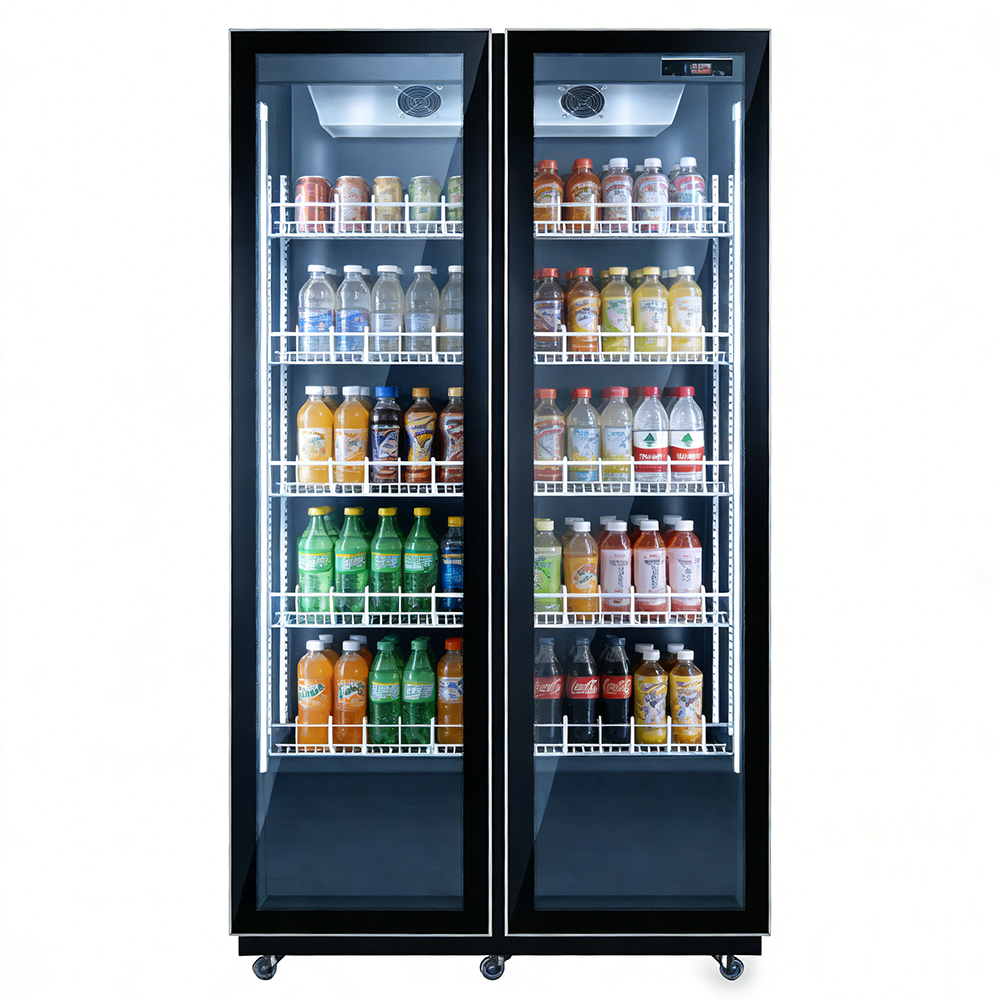 Double-door upright refrigerated display case