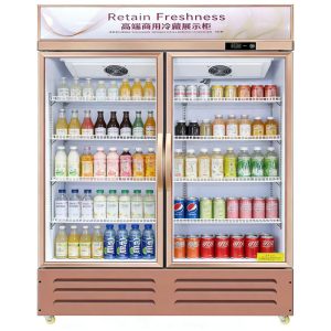 Double-door upright refrigerated display case