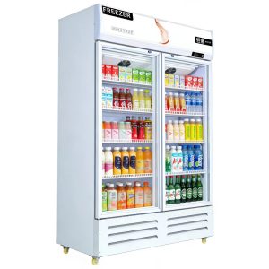 Double-door upright refrigerated display case