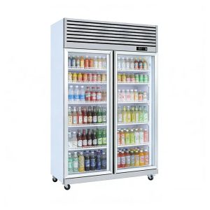 Double-door upright refrigerated display case