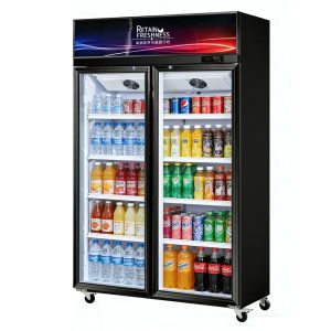 Double-door upright refrigerated display case