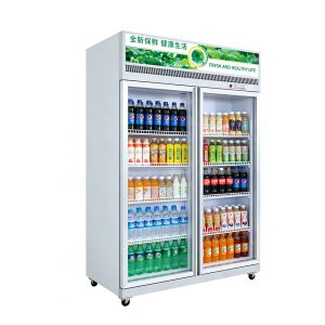Double-door upright refrigerated display case