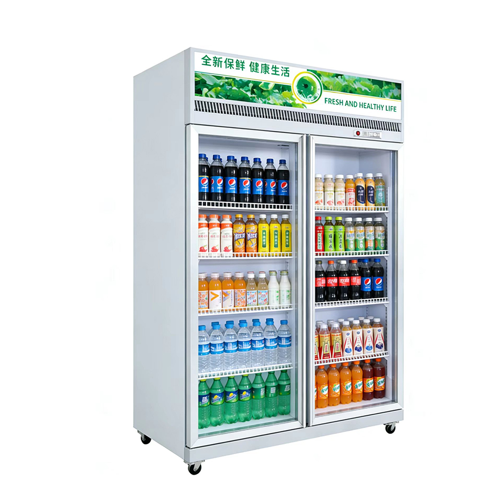 Double-door upright refrigerated display case