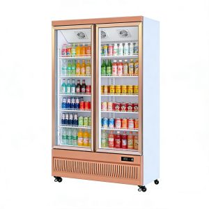 Double-door upright refrigerated display case