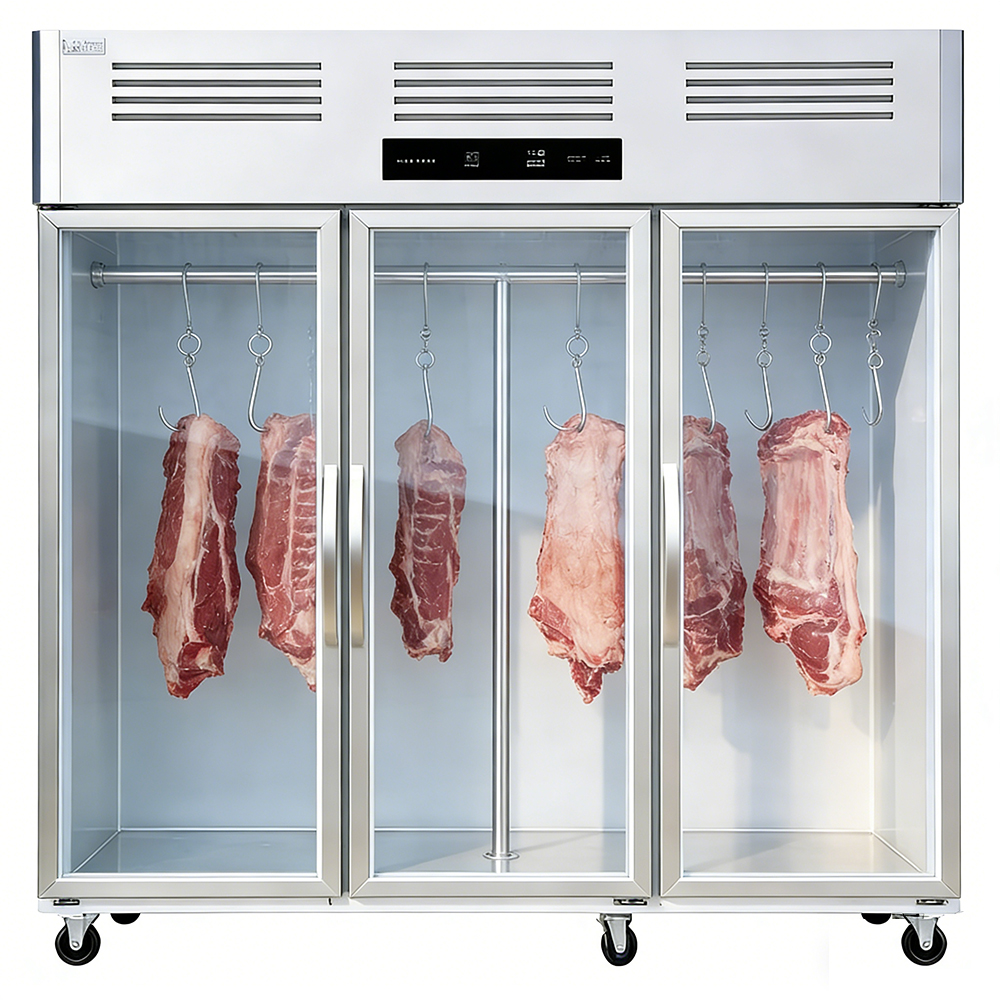 Three-door hanging meat refrigerated display case