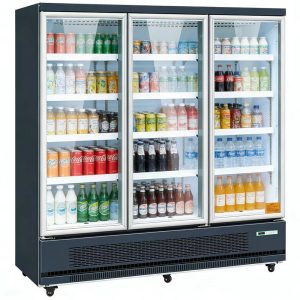 Three-door upright freezer display case