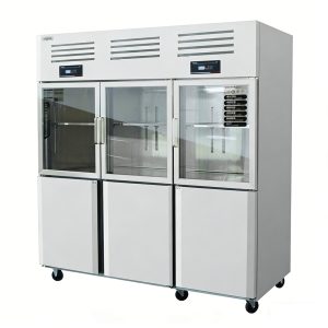Three-door upright refrigerated display case