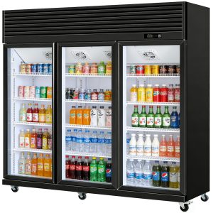 Three-door upright refrigerated display case