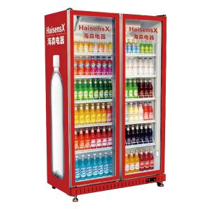 Three-door upright refrigerated display case